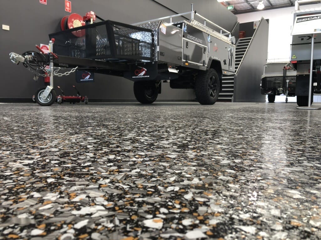 Slip-resistant epoxy flake finish